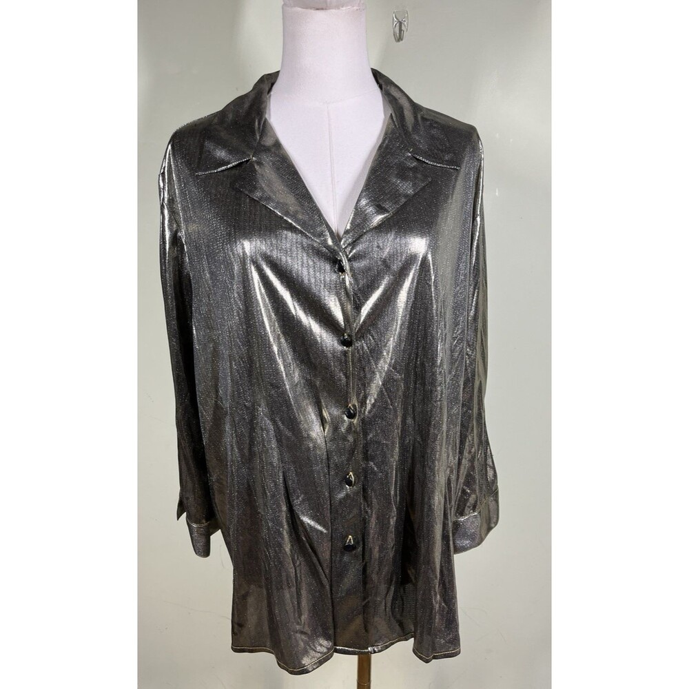Vintage Joanna Plus Sz 3X Women Button Up Blouse Elegant Evening Semi-Sheer